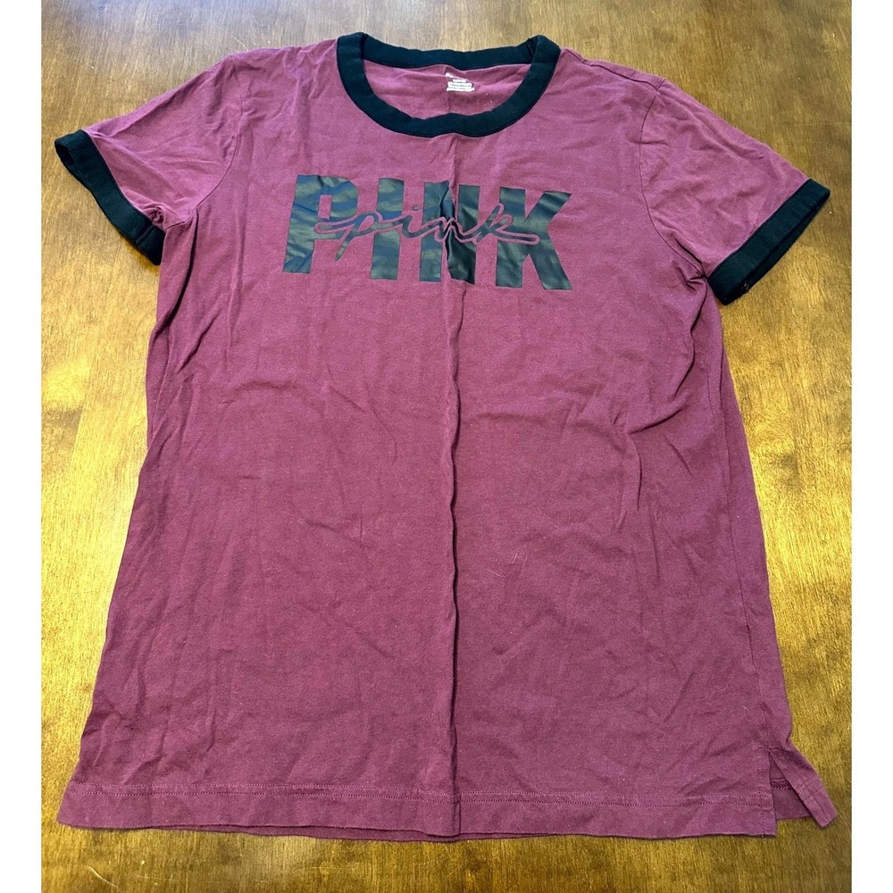 Victoria's Secret PINK T Shirt Womens Medium Maroon Short Sleeve Side Slit